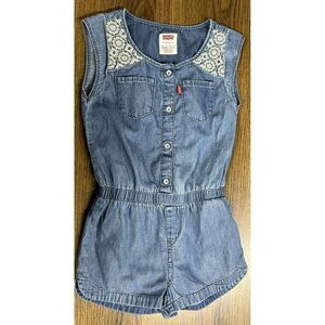 Levis‎ romper denim girls size 6X L Blue Embroidered White